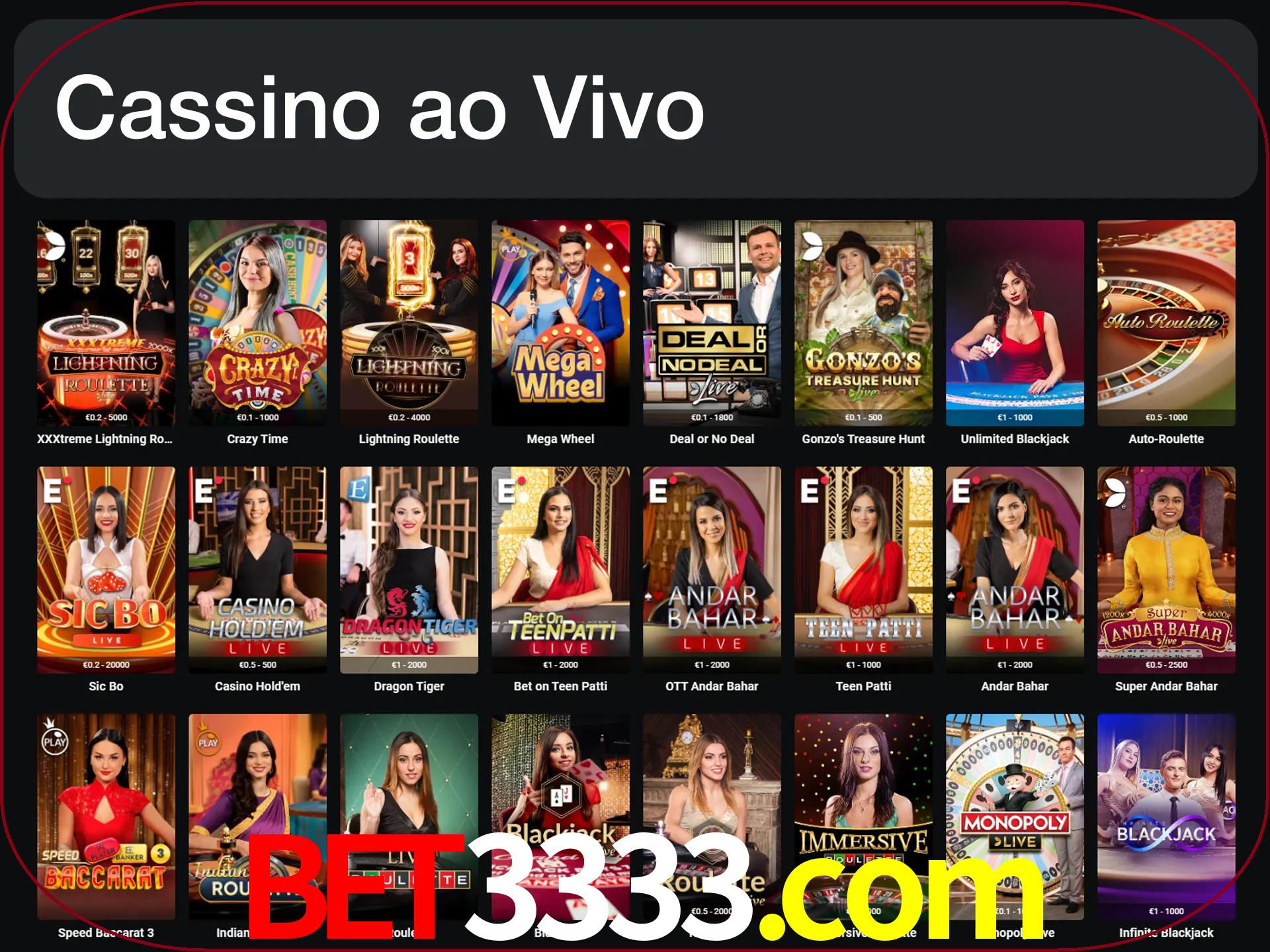 Jogue jogos de cassino com um verdadeiro dealer.